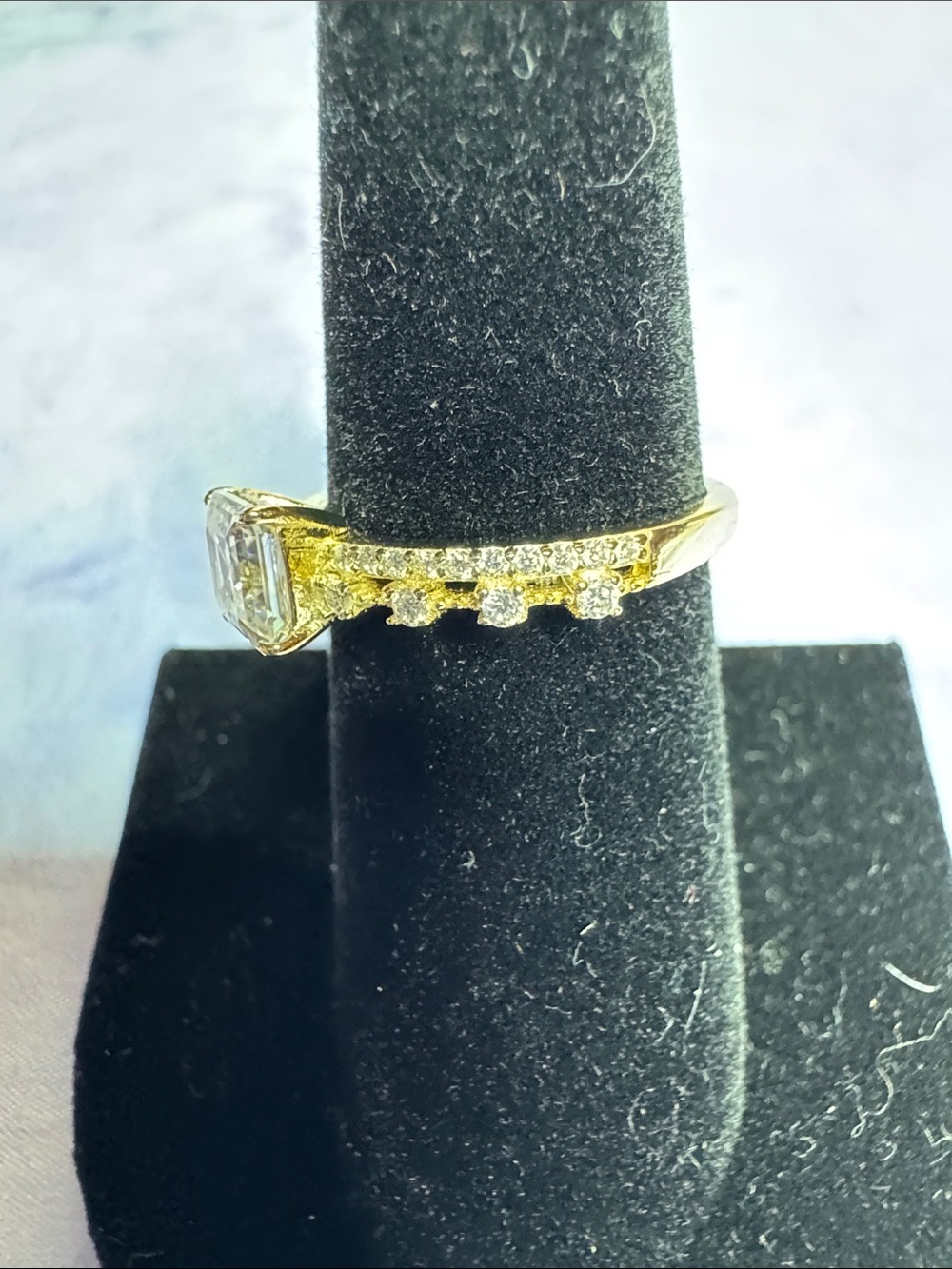 925 Silver Gold-Tone Asscher Cut 1.44 CTW Moissanite Ring with double band - Picture 3 of 5